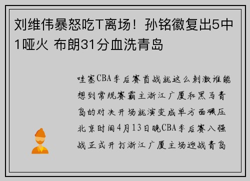 刘维伟暴怒吃T离场！孙铭徽复出5中1哑火 布朗31分血洗青岛